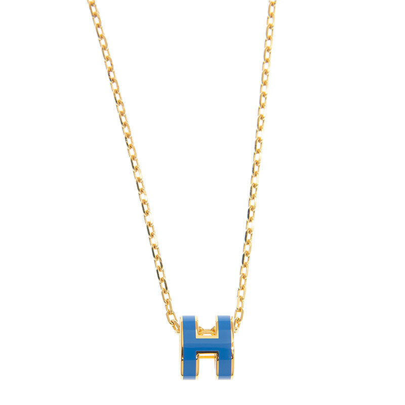 Hermes Mini Pop Blue 18K Gold Necklace