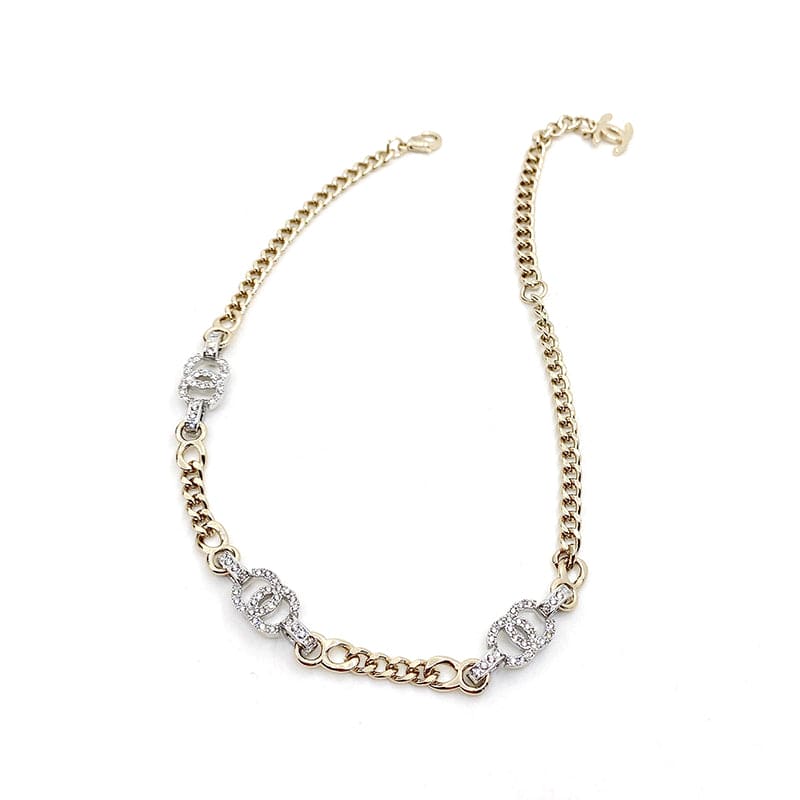 Chanel Crystal Chain Links Choker 18K Gold Necklace