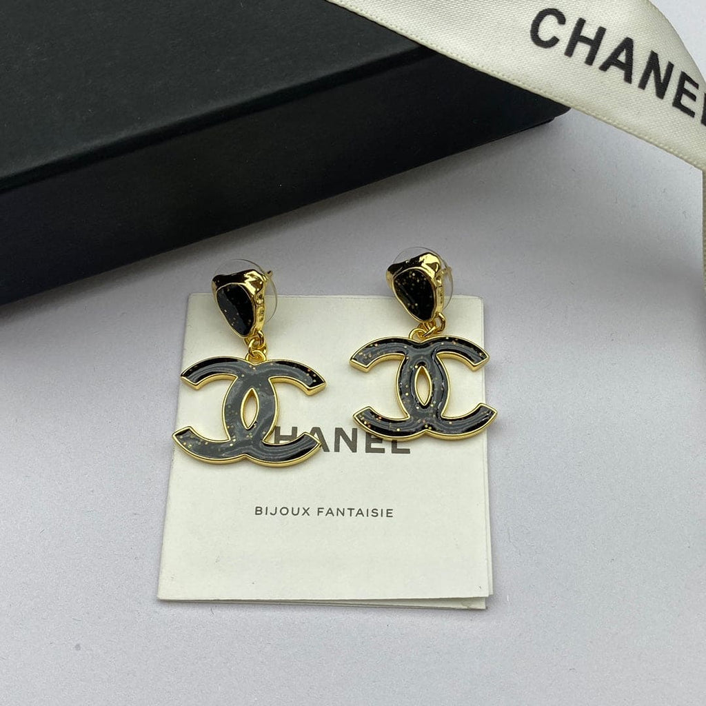 Chanel Classic Black Dangle 18K Gold Earrings