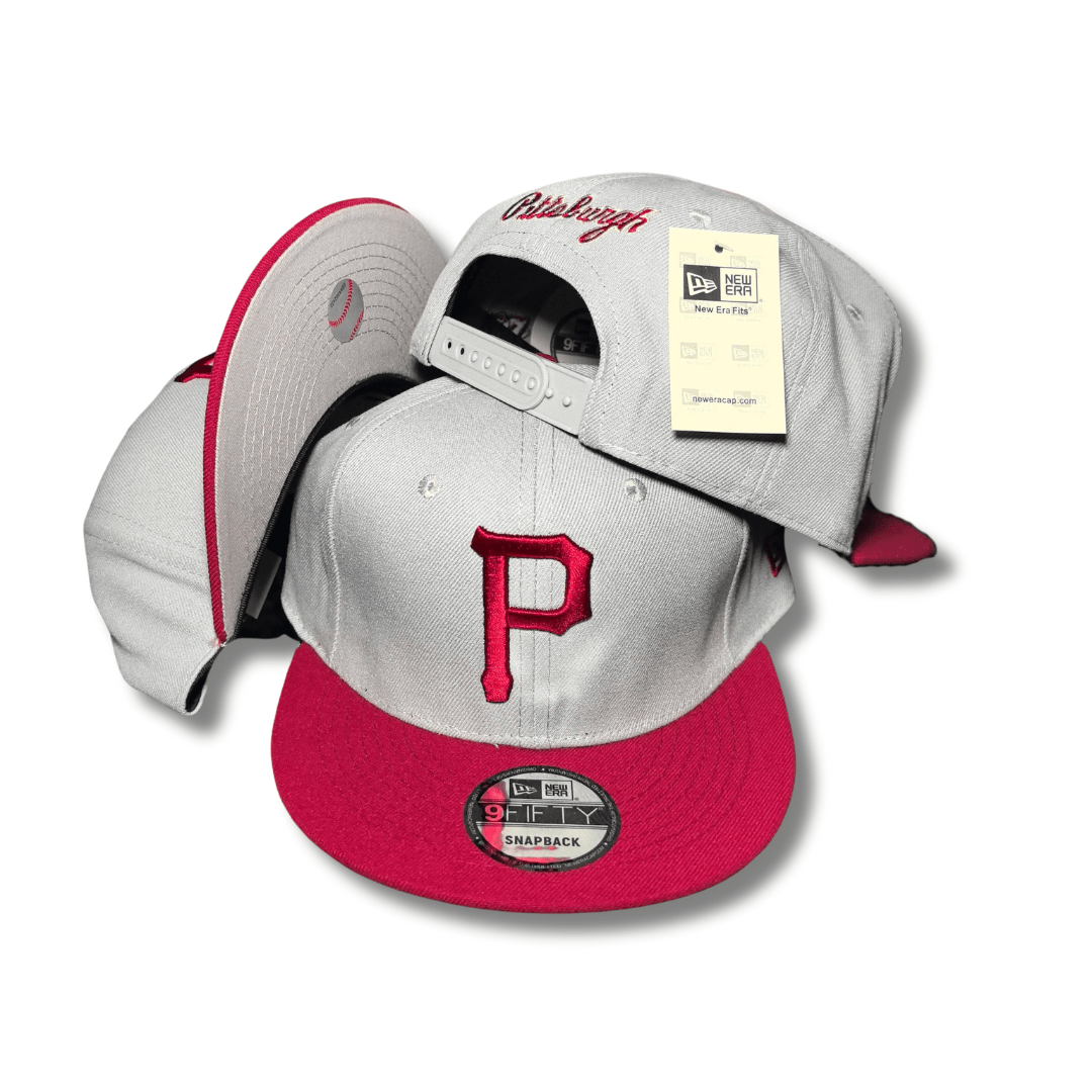 Gray and Red with Pittsburgh Embroidery and Adjustable Fit - Snapback Cap