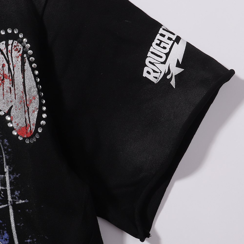 Rough Play Pink Police Car Rhinestone Short-Sleeve T-Shirt — detail