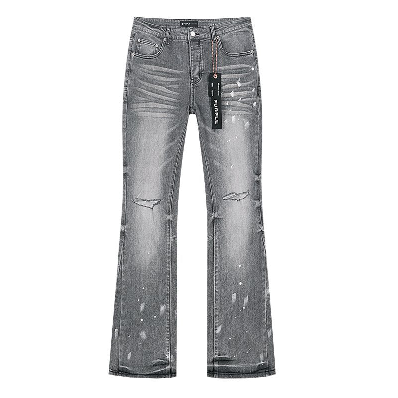 Purple Brand Grey Paint-Splatter Flared Jeans — hero