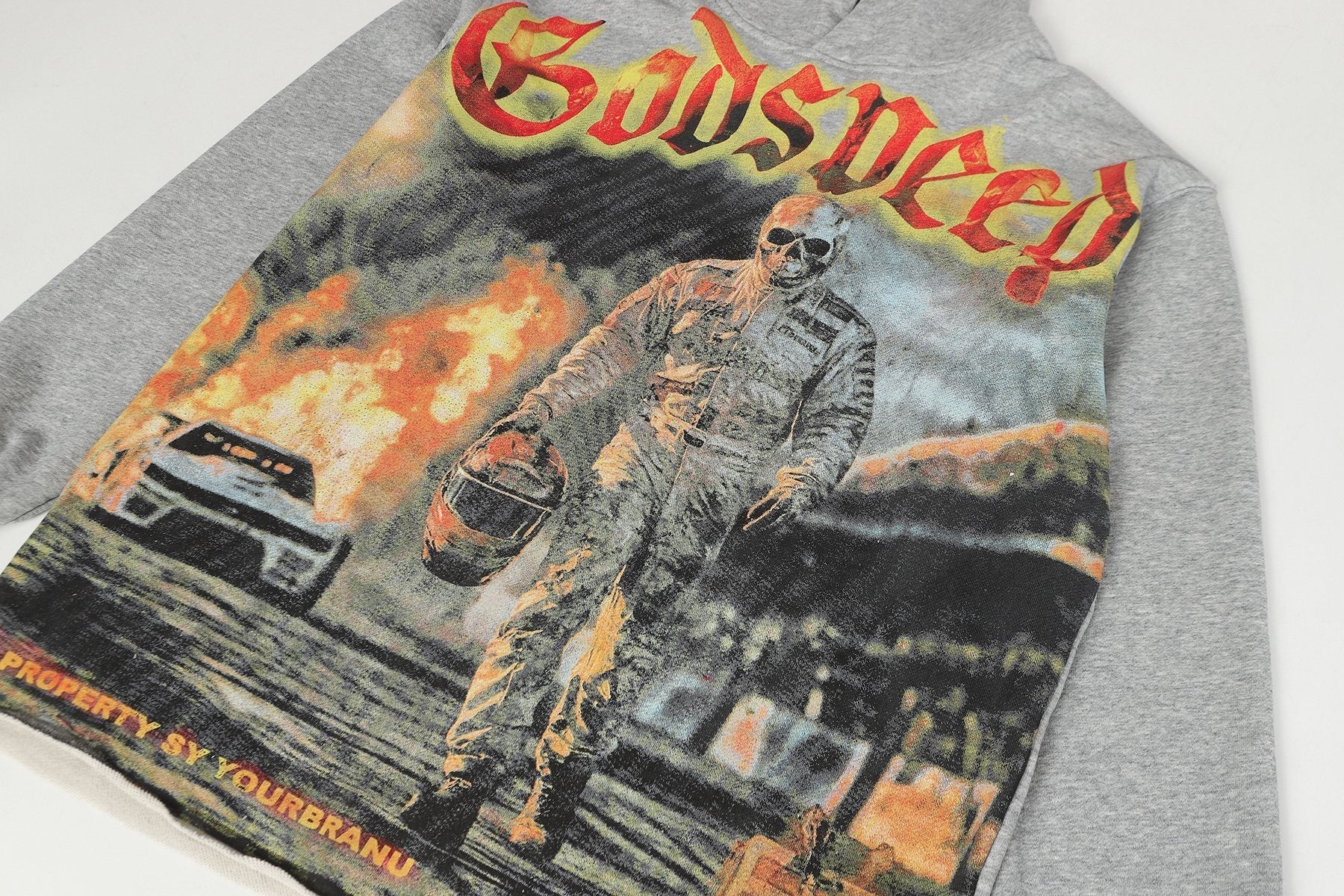Godspeed Gray Racing Graphic Pullover Hoodie — detail