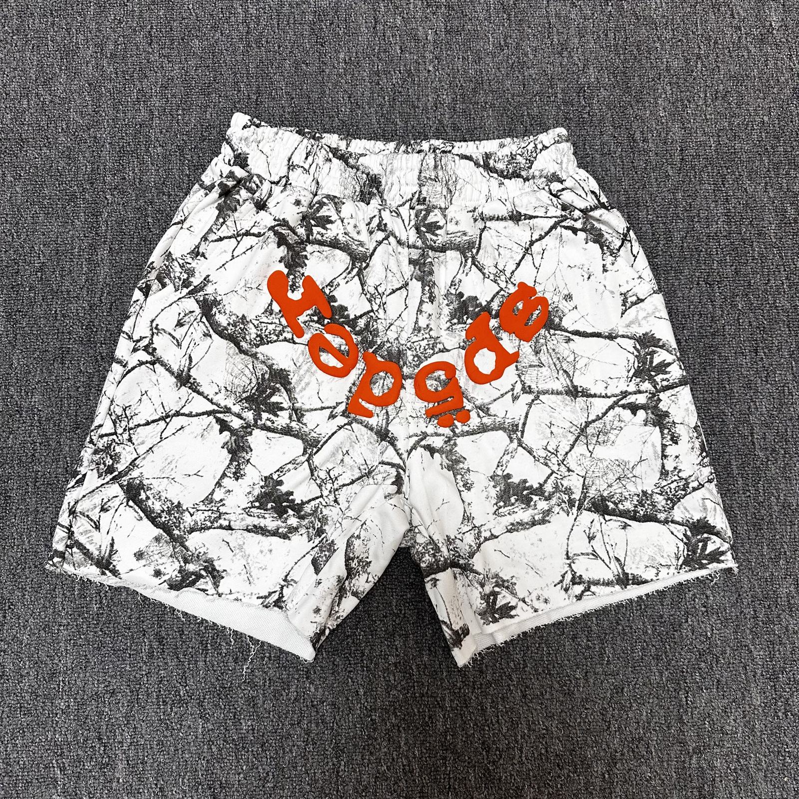 Sp5der White Branch Print Shorts — hero