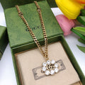 Gucci Double Flower Crystals 18K Gold Necklace