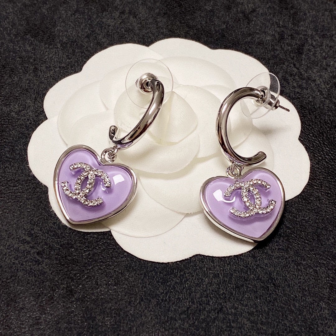 Chanel Purple Heart 18K Gold Earrings