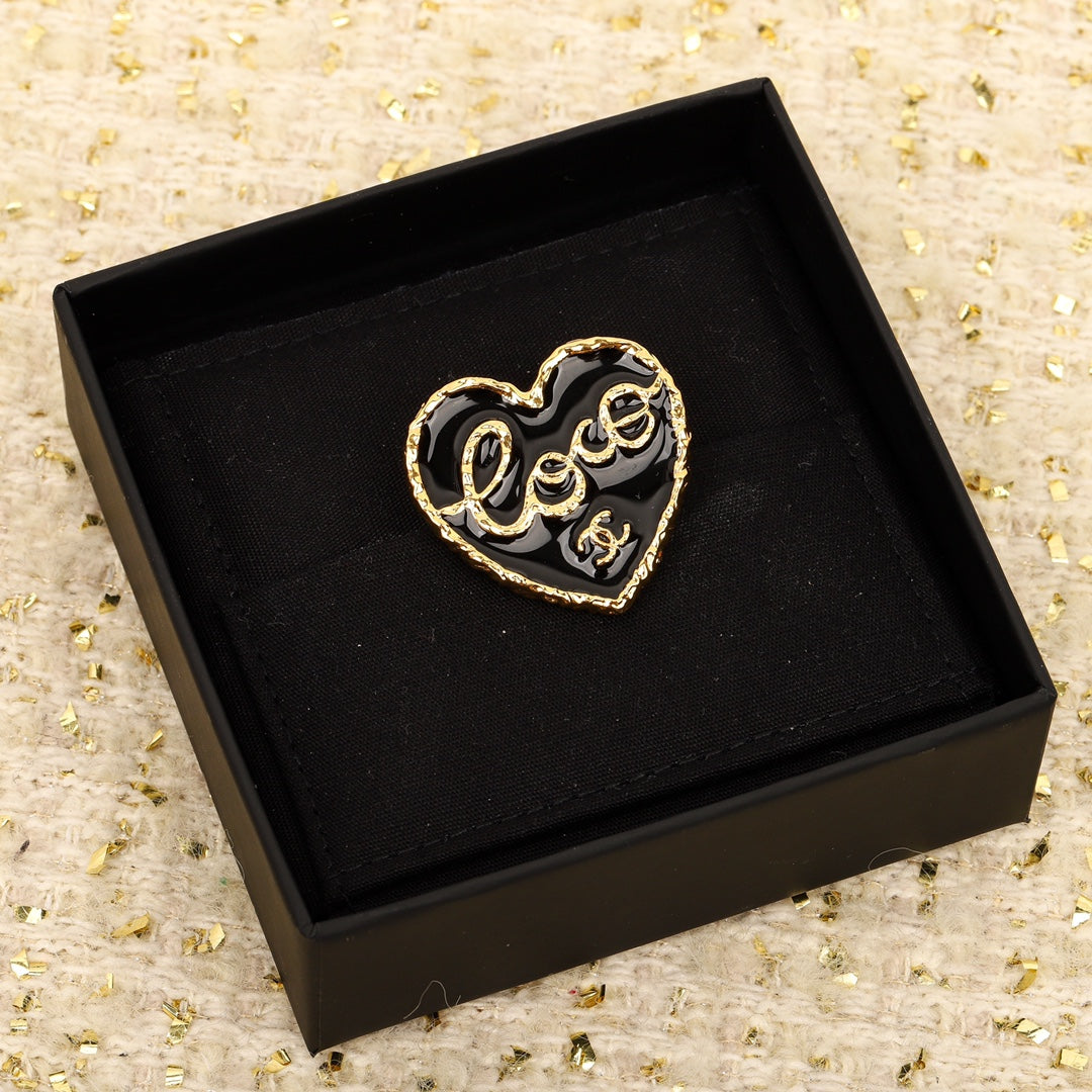 Chanel Black Heart 18K Gold Brooch