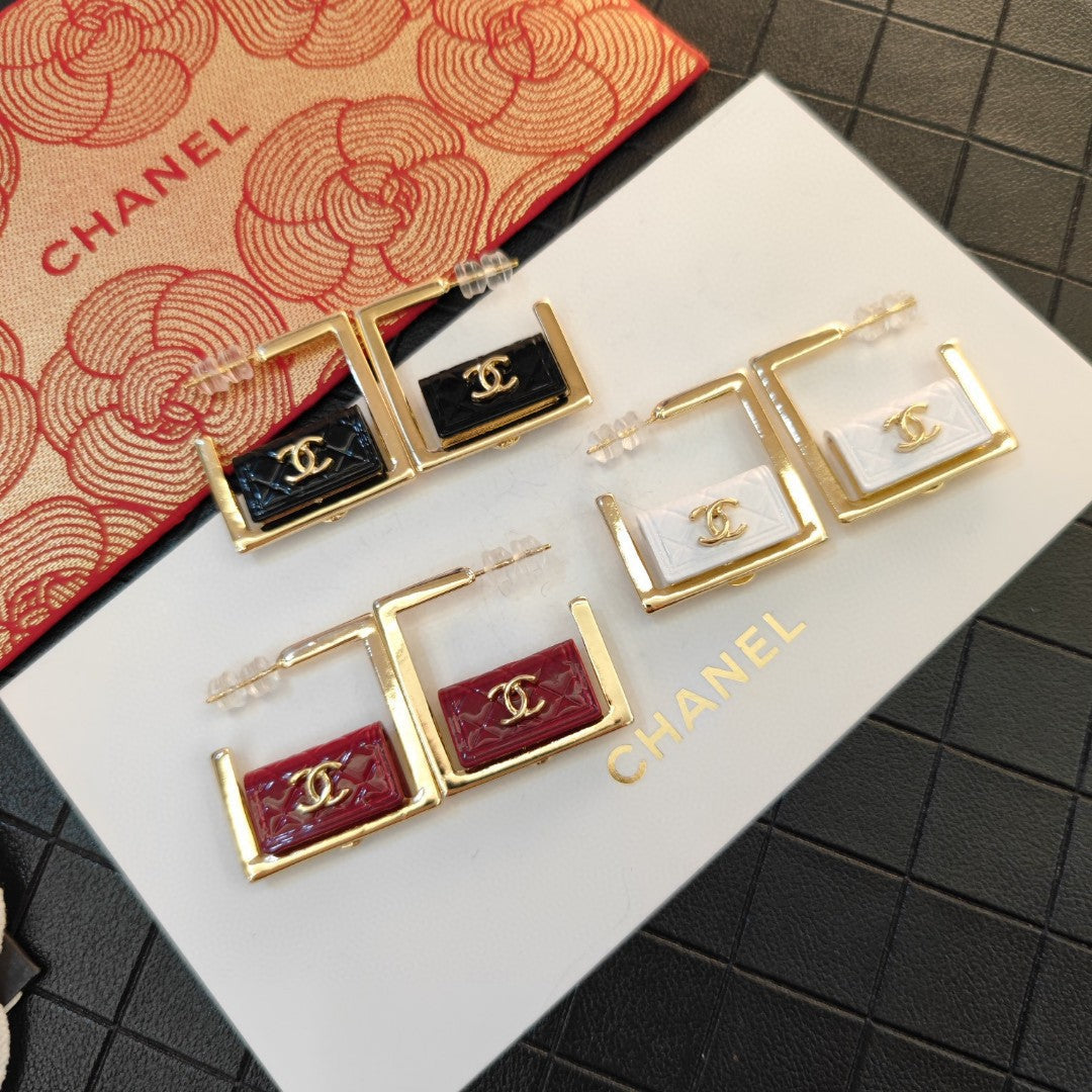 Chanel Red Bag Hoop 18K Gold Earrings