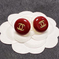 Chanel Wine Red Round 18K Gold Earrings