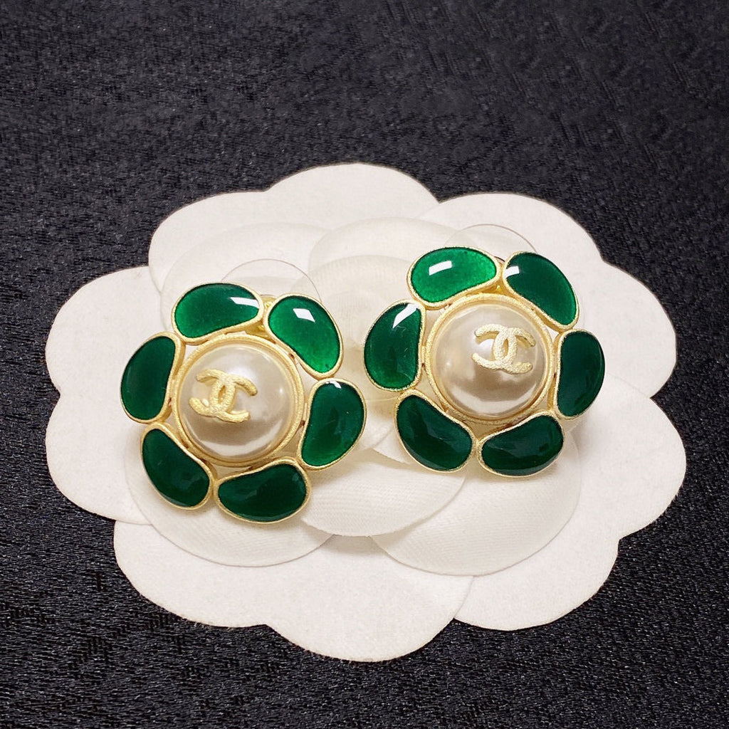 Chanel Emerald Petals 18K Gold Earrings
