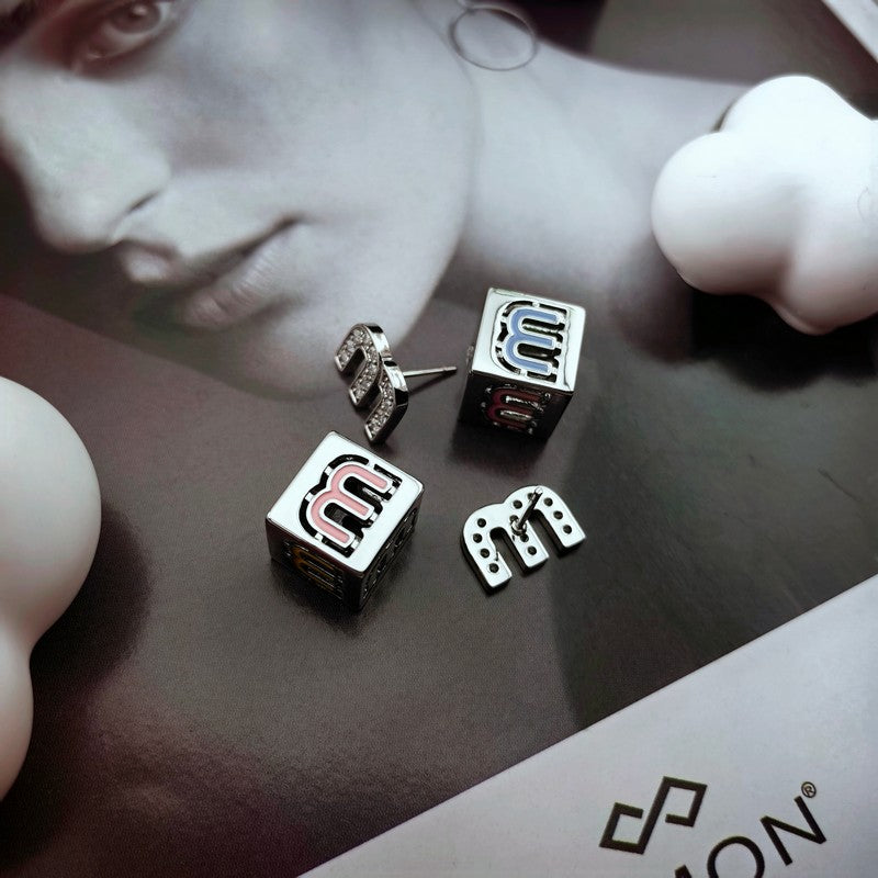 Miu Green & Yellow Cube 18K Gold Earrings
