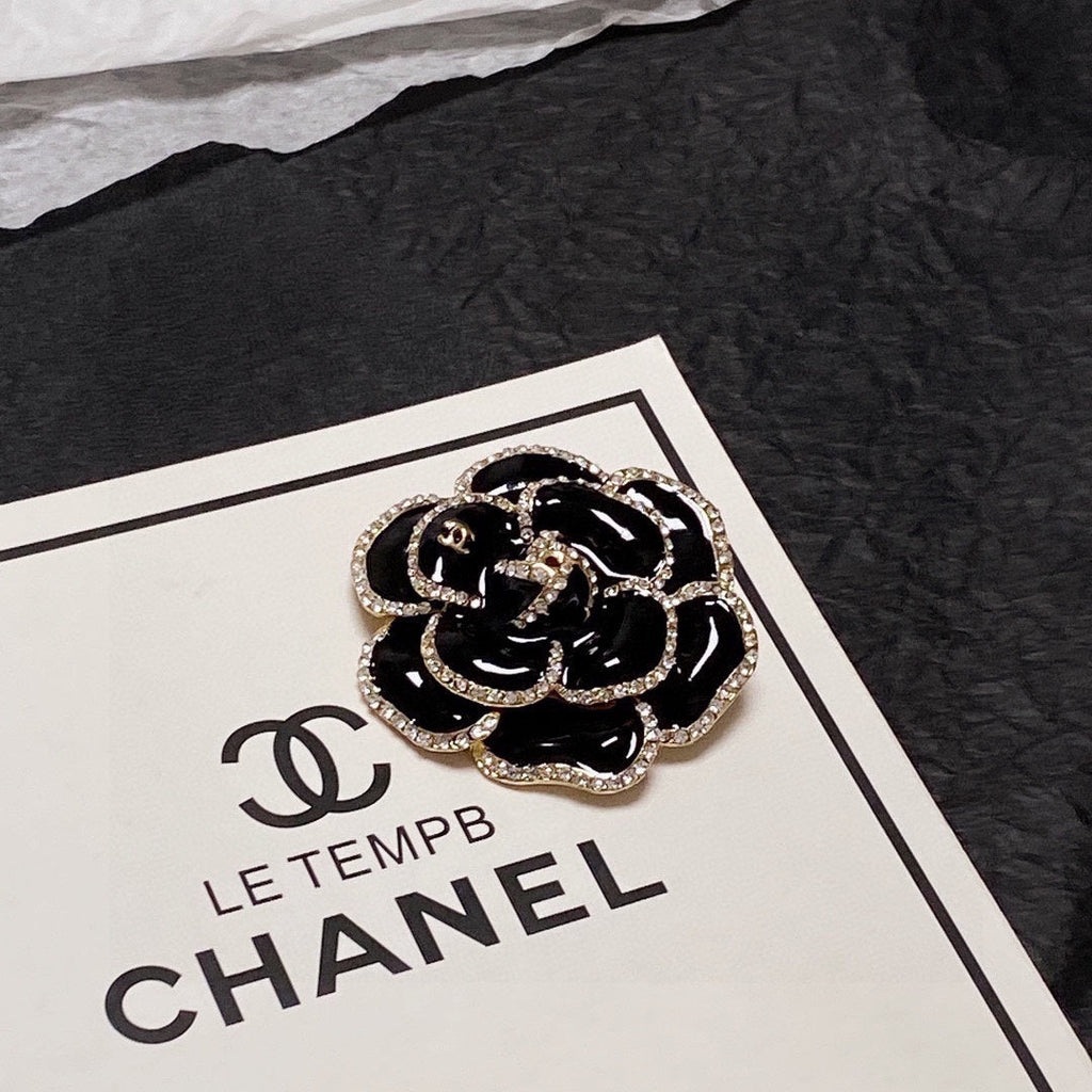 Chanel Black Flower 18K Gold Brooch