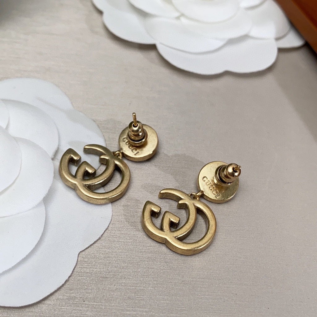 Gucci Double Crystal Pendant 18K Gold Earrings