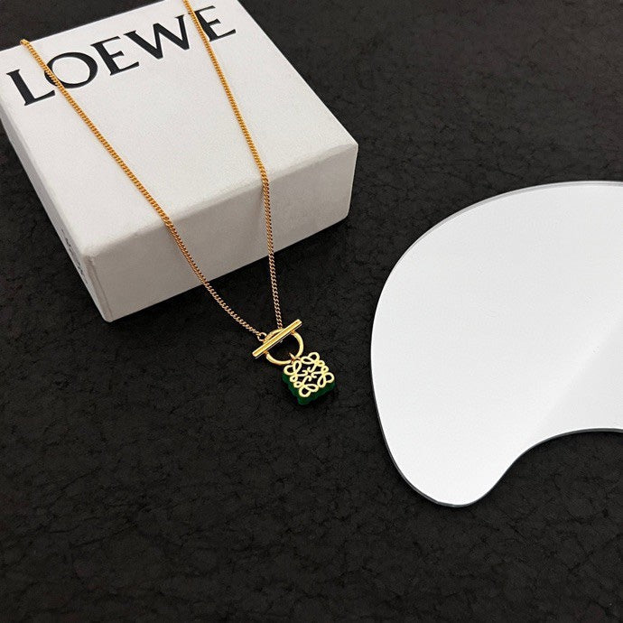 LOEWE Anagram Pendant 18K Gold Necklace