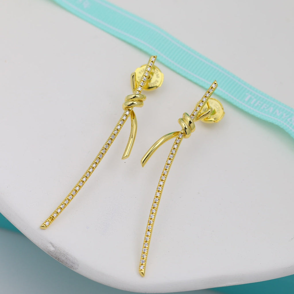 Tiffany Knot Drop Diamonds 18K Gold Earrings