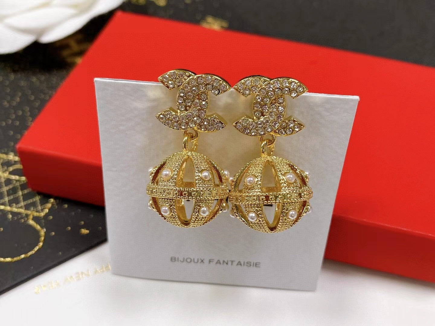 Chanel Ball Drop 18K Gold Earrings