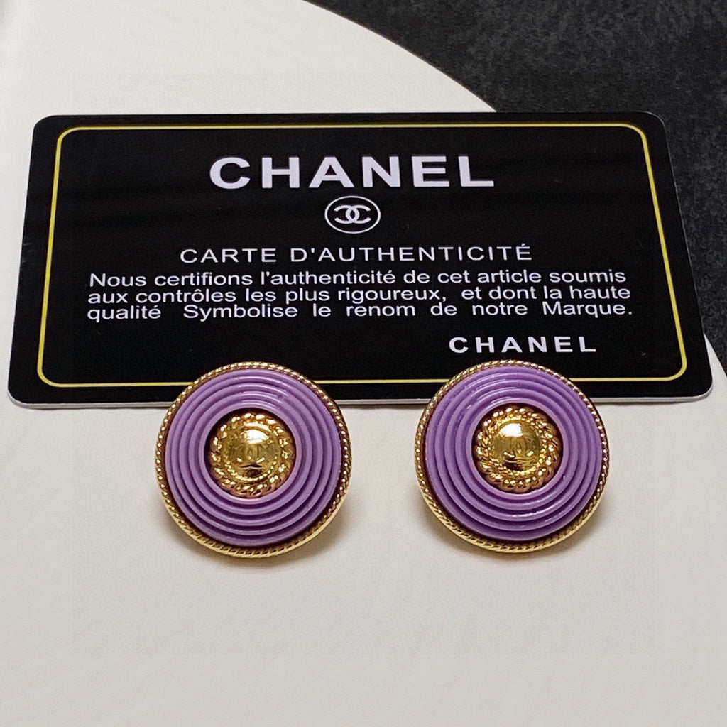 Chanel Purple Resin 18K Gold Earrings